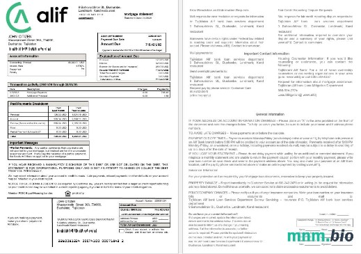 Tadżykistan Alif Bank wyciąg z kredytu hipotecznego w formatach Word i PDF
